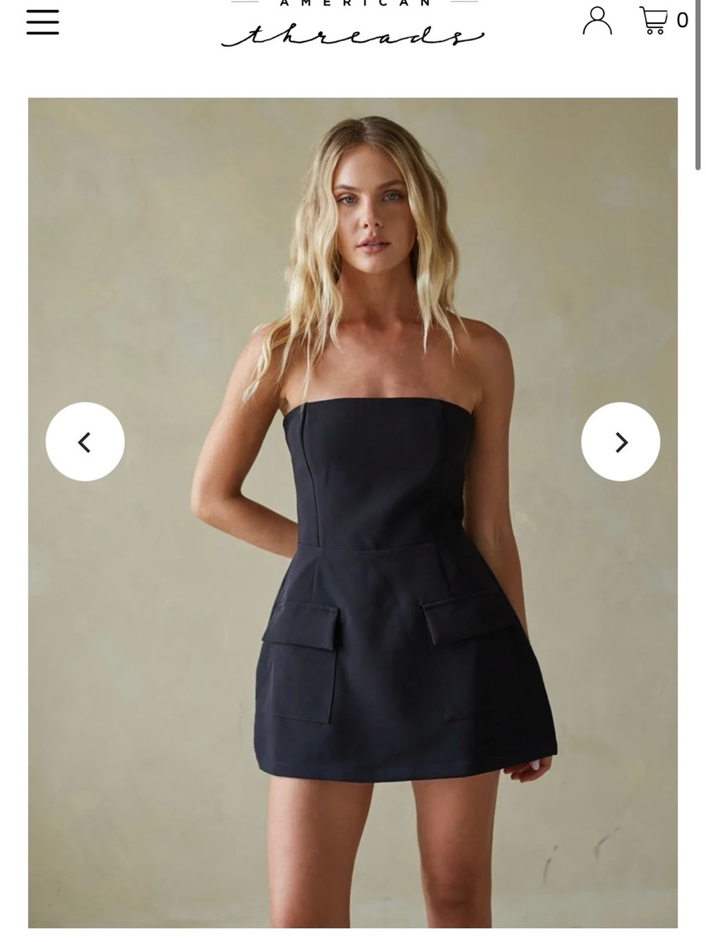 American Threads Strapless Black Mini with Front Flap Pockets